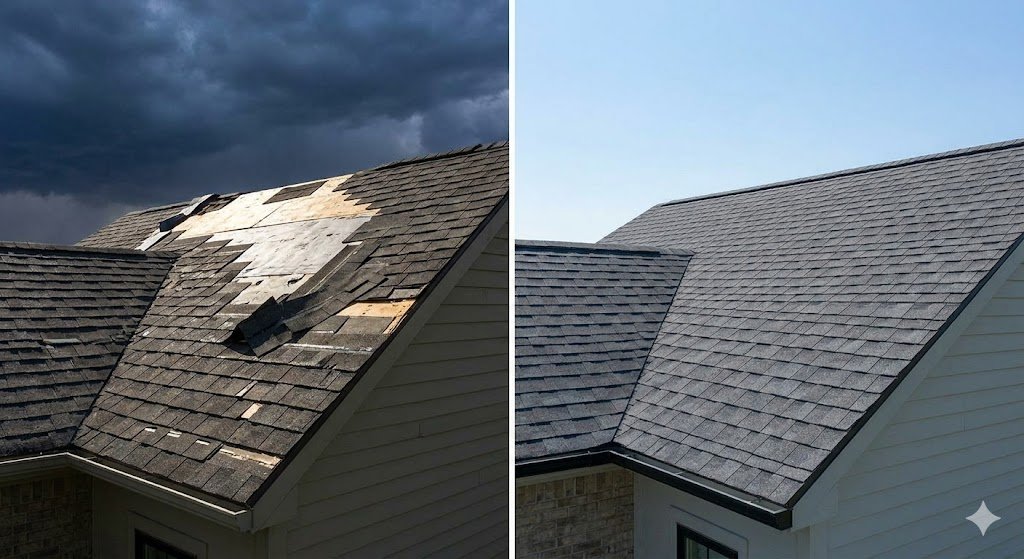 Roof repair in progress